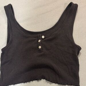American Eagle Outfitters Black Ribbed Crop Top with Buttons